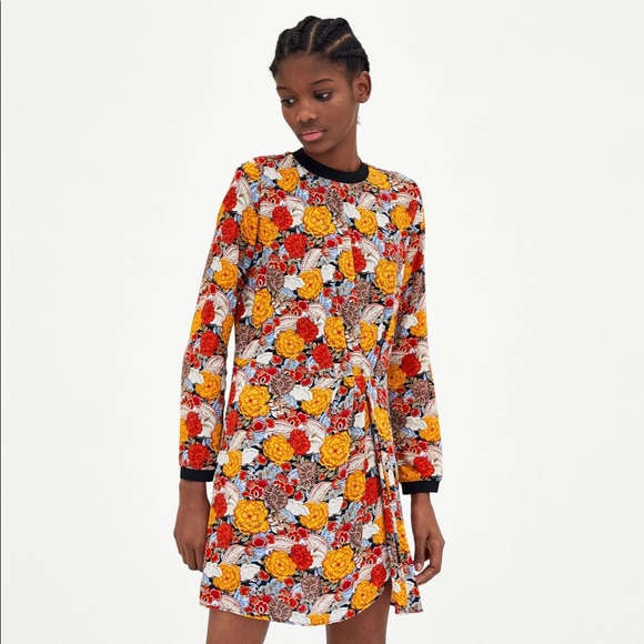 Zara TRF Printed Dress with Ribbed Trims - Picture 3 of 10